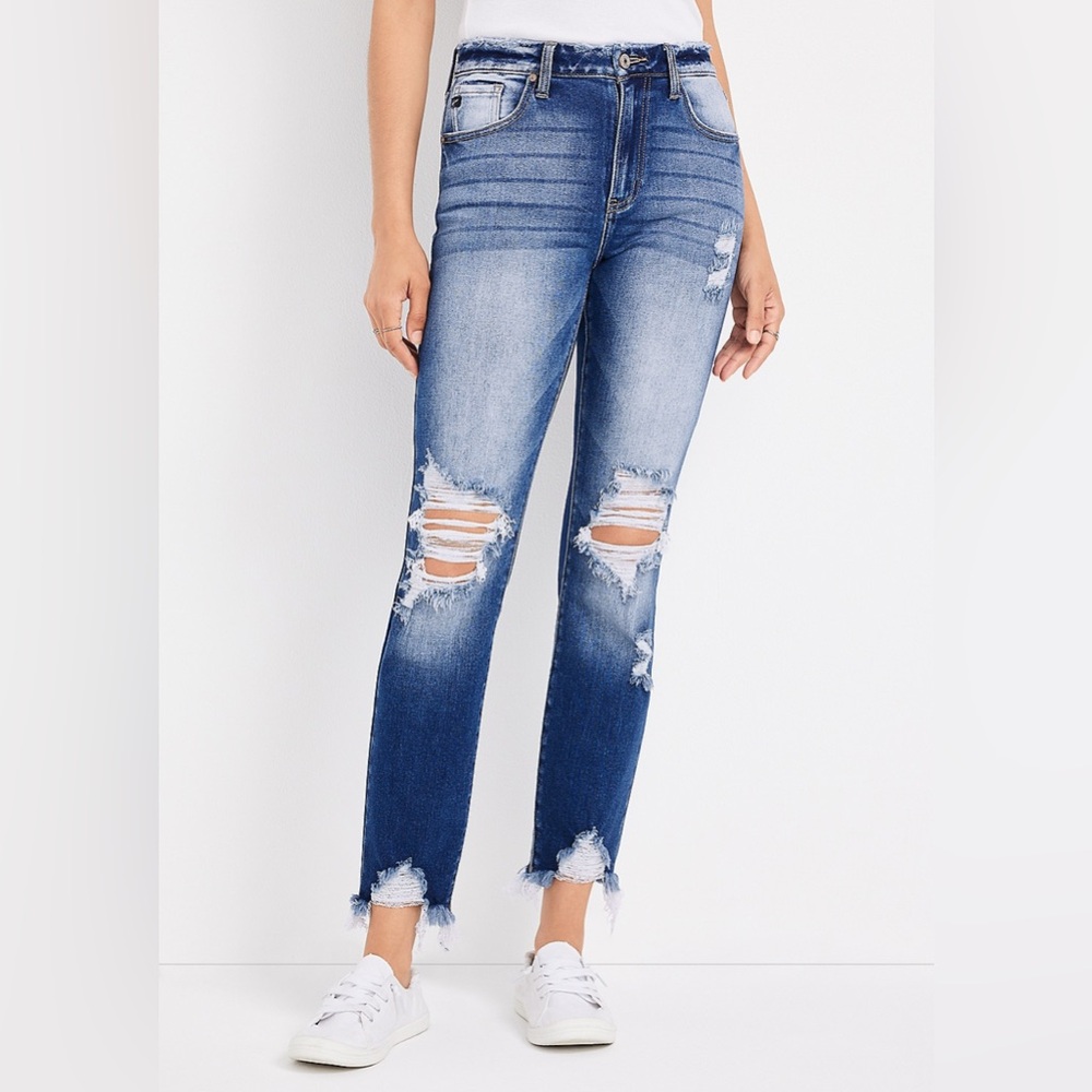 KanCan Distressed Straight Leg Blue Jeans
